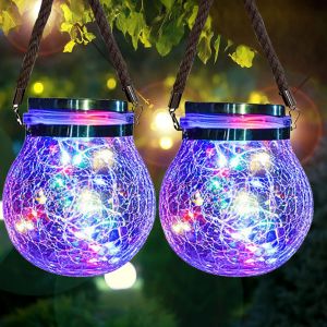 Lanterne Solaire Extérieur, 2 Pièces 30led Lumière De Jardin Solaire Étanche Mason Jar Solaire Lampe Suspendues Lanternes Solaires Décoratives Pour Terrasse, Balcon, Patio(Multicolore) - Neuf