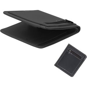 Portefeuille Homme Doux Cuir Mince Wallets For Men, Bifold Affaires Porte Monnaie Homme Simple Porte Carte Cuir Avec 6 Cr&eacute;dit Carte Fentes Et Monnaie Fermeture &Eacute;clair Poche (Noir) - Neuf