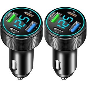 KALCX-4 Ports Chargeur Allume Cigare Usb,66W Chargeur Allume Cigare Usb Qc3.0&Pd 30W Avec Led Voltmètre,Compatible Avec Ios,Android,Tablette (Bleu*2) - Neuf