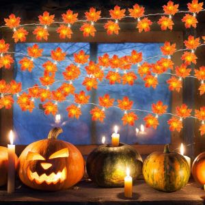 JGD-Guirlandes De Feuilles d'&Eacute;rable Artificielles, Guirlande d'Automne 3 M&egrave;tres 20 led Feuille d'&Eacute;rable Guirlande Lumineuse &agrave; Piles D&eacute;coration Pour Hollaween Thanksgiving No&euml;l Decoration Murale - Neuf