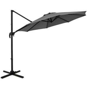 Parasol Cantilever Rond 308 X 248 Cm Avec Inclinaison R&eacute;glable Et Rotation &Agrave; 360&deg; Design Ext&eacute;rieur En Polyester Gris Helloshop26 20_0013003 - Neuf
