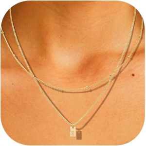 Collier Lettre Femme Or Argent Collier Personnalis&eacute; Pr&eacute;nom Layering Cha&icirc;ne Avec Initiale Pendentif Lettre A-Z Personnalis&eacute; Femmes Filles Cadeaux - Neuf