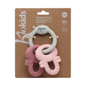 Anneau De Dentition En Silicone En Forme De Cles Rose Et Gris Pour Bebe Kiokids - Neuf
