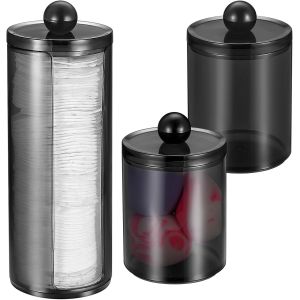 Bo&icirc;te &agrave; Coton Tige 3 Pcs, Distributeur et Rangement Noir pour Coton-Tige - Organisateur de Salle de Bain - Neuf