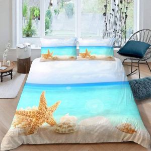 Housse De Couette Plage X Imprim&iquest;&iquest; D &iquest;&iquest;Toile De Mer Coquillage Parure De Lit Personnes Hypoallergique Microfibre Literie Pi&iquest;&iquest;Ces Avec Fermeture - Neuf