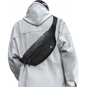 nzqaf-Grand Sac Banane Sac Banane pour Femmes Sac de Taille de Mode Dames et Hommes Sports Noir Sac de Ceinture étanche pour Le Voyage iPhone Travailleur Camping Randonnée Fitness Vélo Chasse - Neuf