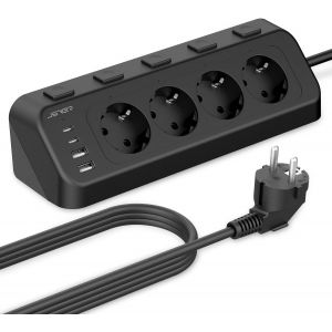 Multiprise d'angle avec USB et 2 Types C, Multiprise Electrique 4 Prises avec Interrupteurs Individuels, Bureau Bloc Multiprises (3680W 16A) USB avec Cable 2m pour Smartphone Tablette- Blanc - Neuf