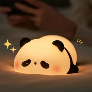 LED veilleuse Silicone lapin capteur tactile lampe mignon Animal lumière chambre décor cadeau pour enfant bébé enfant lampe de Table décor à la maison-Panda mignon - Neuf