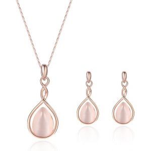 Meimie-Parure Collier Et Boucles D'oreilles Paruremariage Rose Gold Bijoux Pour Femme Collier Et Boucle D'oreille Goutte D'eau Pendentif Bijoux Cadeaux Demo Lle D'honneur Fantaisie Cadeau Bijoux - Neuf
