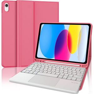 Chenquansarl-Couqe Pour Ipad 11 Ème (11"",2025) Avec Pavé Tactile Clavier-Azerty Français Trackpad Clavier Détachable Sans Fil Bluetooth,Étui Pour Ipad 10th 10.9 Pouces,Rouge - Neuf