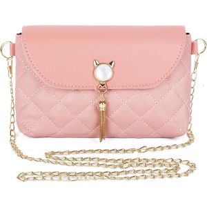 RFCBC-Sac à bandoulière pour femme - Petits sacs à main en cuir synthétique - Avec chaîne - Avec pompons mignons en forme de chat - Porte-monnaie pour filles et femmes - Neuf