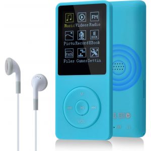 MOUN-8 Go/16 Go Lecteur De Musique Mp3 Portable,Prend En Charge Jusqu'À 64 Go De Carte Mémoire Sd,Son Sans Perte,Lecteur Mp3 Hifi,Musique/Vidéo/Enregistrement Vocal/Radio Fm (8G,Bleu Clair) - Neuf