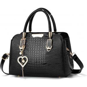 SJZG-Sac A Main Femme Sac Bandoulière Petit Sac D'Épaule Cuir Verni Sac Epaule Impermeable Sac Cartable Sacs A Main Portes Main Pochette Noir - Neuf