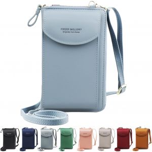 CAUC-Femmes Portefeuille Sac &Agrave; Bandouli&egrave;re En Cuir Porte Monnaie T&eacute;l&eacute;phone Portable Mini Pochette Porte Carte &Eacute;paule pour les t&eacute;l&eacute;phones de moins de 6,3 pouces (Sky Blue) - Neuf