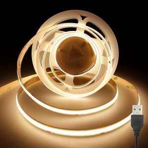 Ruban Led Cob Usb 5v,2700k Bandes Led 2m Avec 320leds/M,Cri 90+,Largeur 8mm,Ruban Led Blanc Chaud Pour Rétroéclairage Tv,Miroir,Armoire,Armoire,Escalier,Lumière Diy,Décoration De La Maison - Neuf