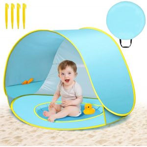 Checarzhn--No1-Tente De Plage Pop-Up, Tente De Plage Anti Uv, Automatique, Facile À Installer, Convient Pour La Famille, Le Pique-Nique, Le Camping (Bleu) - Neuf