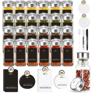 Pot A Epices En Verre Carr&eacute;s 24pcs,Pot Epices Verre De 120 Ml Avec Couvercle En Acier Inoxydable Scell&eacute;,Set De Bocaux Epices Avec Tamis,&Eacute;tiquette,Stylo,Entonnoir Et Brosse,Bocaux &Agrave; &Eacute;pices - Neuf