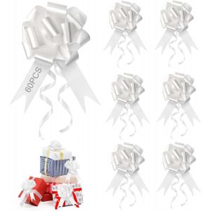 Kal-60 Pi&egrave;ces Decoration Voiture Mariage, Noeuds D&eacute;coratifs Blancs Pour Mariage, Noeud Cadeaux Noeuds &Agrave; Tirer En Ruban Pour Emballage Cadeau, Arrangements Floraux, D&eacute;corations De F&ecirc;te - Neuf