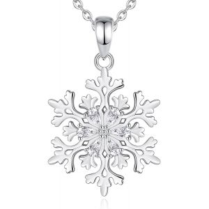 Collier Flocon De Neige En Argent Sterling S925 Pour Femme Avec Zircone Cubique, Pendentif Flocon De Neige, Bijoux De Vacances D'hiver Cadeaux Originaux, 45,7 Cm - Neuf