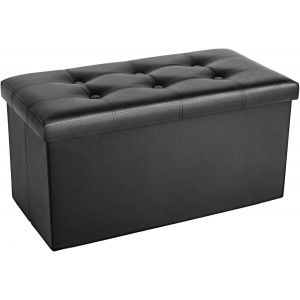 Ulteronixshop-Pouf de Rangement Pliable en Similicuir &iquest; Ottoman avec Couvercle 76x38x38cm, Banc Coffre Repose-Pieds 200kg, Tabouret de Salon avec Espace de Stockage Cach&eacute; &iquest; Noir - Neuf