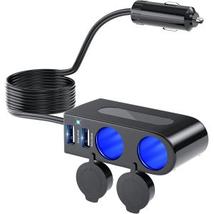 120w Multi Prise Chargeur Allume Cigare Usb Rapide, 4 En 1 Chargeur Voiture Allume Cigare Adaptateur 12v/24v Chargeur Voiture 2 Prise & Double Usb.[F2581] - Neuf