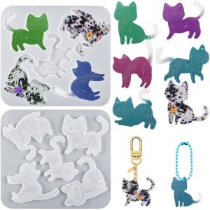 5 Pièces Moules En Résine Epoxy Chat Moule En Silicone Animaux Porte-Clés Moule De Coulée Moulage De Bijoux Pour Bricolage L'artisanat En Résine Trousseau De Clés Travaux Manuels - Neuf