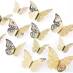 ERYI-36Pcs 3D Papillon Stickers, Décoration De Chambre - 3 Styles 3 Tailles Papillon Autocollant Mural Découpe Pour Maison Et Fête - Neuf