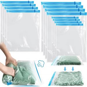 KALANKA-Sac sous Vide Roulé à la Main, 12 PCS Sacs de Rangement sous Vide, Imperméable et Réutilisables Sac de Voyage sous Vide, Sacs de Voyage sous Vide pour Rouler Les vêtements, Pas Besoin de Pomp - Neuf