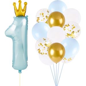 15PCS Ballons 1 An Décoration Fête 1er Ballon Numéro 1 Bleu et Colorés pour Anniversaire Party Fourniture Accessoires Cadeau pour Enfant Garçon - Neuf