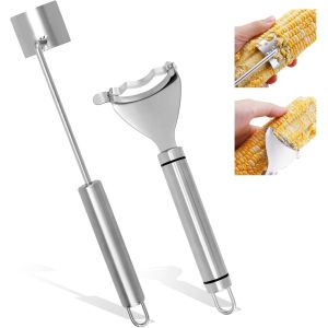Letnerny-2pcs Ensemble Outils Pour Éplucheur Et Décaper Le Maïs, Raboteuse À Maïs En Acier Inoxydable Batteuse Grattoir Séparateur D'épis Efficace Et Extracteur De Grains Pour Cuisine Restaurants - Neuf