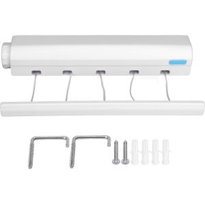 Fil Linge RetractableEtendoir Mural Extensible&eacute;tendage &agrave; Linge Mural,Fil a Linge Retractable,etendoir Linge,sechoir Linge Mural avec 5 Fils de 3,75 m&egrave;tres,etendoir Linge Interieur Mural - Neuf