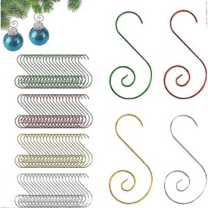 80pcs Boule de No&euml;l Crochets Boule de No&euml;l Titulaire, S en Forme de Crochet en M&eacute;tal, D&eacute;coration d'Arbre de No&euml;l-Or/Rouge/Vert/Argent - Neuf