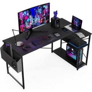 Ulteronixshop-Bureau d'angle, 120x70 cm Gaming Petit Table Forme L Gaming Bureau Etag&egrave;res Rangements, Angle R&eacute;versible Informatique Gamer pour Etudier Travailler Chambre Domicile Maison - Neuf
