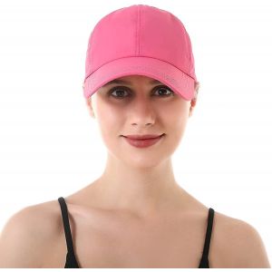 Femme Criss Cross Ponytail Baseball Cap Réglable High Messy Bun Ponycap Chapeau À Séchage Rapide - Rose Rouge - Neuf
