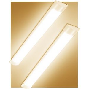 Kal-Lot De 2 Réglette Led Étanche 30cm, Plafonnier Extérieur 10w 1200lm Blanc Chaud 3000k, Tube Néon Aluminium Et Pc Pour Bureau, Entrepôt, Garage, Sous-Sol, Atelier - Neuf
