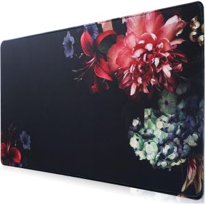 Tapis de Souris de Jeu, Tapis de Souris étendu Taille 90x40CM épaisseur 2MM, Tapis de Souris d'ordinateur antidérapant et étanche avec Bords Cousus pour jeux/bureau/maison-90x40 Blackflower - Neuf