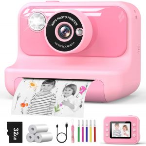 Appareil Photo Instantané Enfant, 2.4"" Écran Appareil Photo Enfant avec Carte 32G & Papier Photo, HD 1080P Vidéo Caméra Enfant,Noël Anniversaire Cadeau pour Filles Garçons 3-10 Ans (Bleu) - Neuf