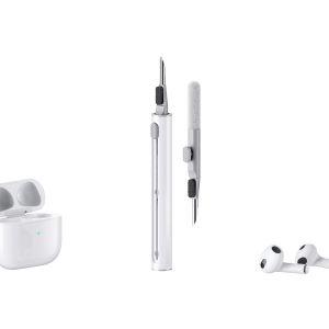Kit de nettoyage 2 pi&egrave;ces pour &eacute;couteurs et casques Bluetooth avec brosse et &eacute;ponge - Neuf