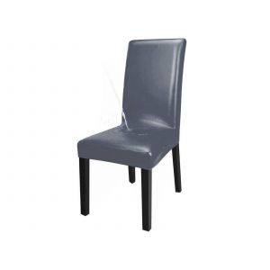 Housses de chaises de salle &agrave; manger en similicuir imperm&eacute;ables et r&eacute;sistantes &agrave; l'huile, grises - Lot de 2 - Neuf