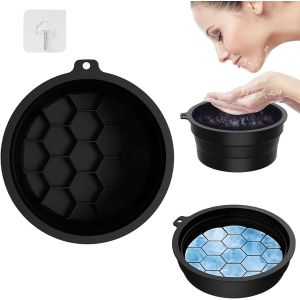 Kalanka-Silicone Bassine Pliable Bac &Agrave; Gla&ccedil;ons Int&eacute;gr&eacute; Noir , Glacons Moule Bol Pliable, Glacon Visage Bassine Pliable 215mm &times; 100mm, Bol De Bain De Glace Pour Le Visage Avec Crochet - Neuf
