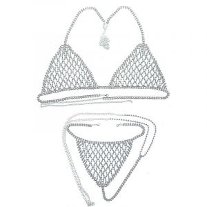 Maille Strass Corps De La Chaîne D'ensemble De La Plage De Poitrine Ventre Chaînes De Cristal Bikini Discothèque Partie Soutien-Gorge Sein Des Chaînes D'rave Bijoux De Corps Pour Les Femmes - Neuf