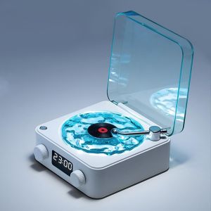 KALSG-Tourne-Disque Bluetooth Avec Haut-Parleurs Stéréo Et Lumière Ondulée,Tourne-Disque Avec Écran D'Affichage,Lecteur Cd Pour Le Divertissement Et La Décoration De La Maison (White) - Neuf