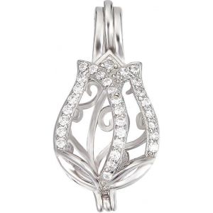 1 Bo&icirc;te, 1 Pendentif Cage En Argent Sterling, Zircon Cubique, Perles Et Pierre Pr&eacute;cieuse, Motif Fleur De Tulipe, Serti, M&eacute;daillon Fait Main - Neuf