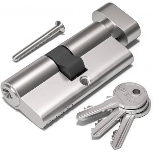 TRAHOO-1 Pcs 40/50T mm Euro Cylindre en laiton, 90mm Thumbturn/Key Barrel Lock avec 3 clés en laiton standard,anti-crochetage, anti-perçage, anti-claquement, anti-choc, nickel satiné - Neuf