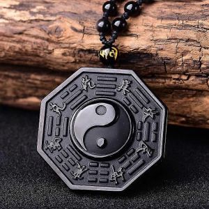 Rétro Pierre Noire Yin Yang Tai Chi Gossip Collier Pendentif Style Chinois Collier De Perles Breloque Hommes Et Femmes Amulette Bijoux Cadeau - Neuf