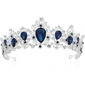 Couronne De Mariage En Cristal Diadème Princesse Diadème Diadème Bijoux De Cheveux De Mariée,Saphir + Argent - Neuf