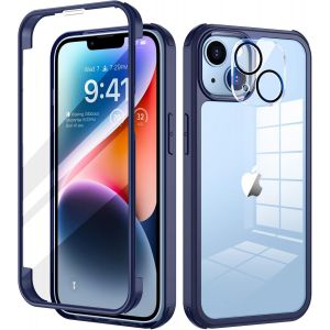 Maa-Coque Pour Iphone 14 6,1 Pouces, Antichoc Housse Avec Verre Trempé Protection Écran +[9h Dureté Caméra Arrière Protecteur] Full Body Protection Integrale Bumper Rubuste Etui - Bleu - Neuf