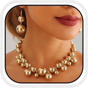 Kales-Ensemble De Collier Ras Du Cou En Grosses Perles Dor&eacute;es Punk Pour Femme,Taille Unique,/,Pas De Gemme - Neuf