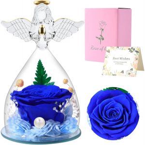 Eternal Roses Gifts For Her,Gift Woman Preserved Roses In Glass Angel Figurines,Flower Angels For Mom Grandma,Wife,Sister,Girlfriend (Blue) - Neuf