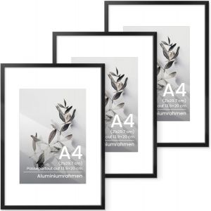 CMWX-Lot de 3 cadres photo A4 en aluminium - Noir - Pour photos de 21 x 29,7 cm - Sans passe-partout ou photos de 13,9 x 20 cm - Cadre en m&eacute;tal avec verre tremp&eacute; - Pour certificats et posters - Neuf